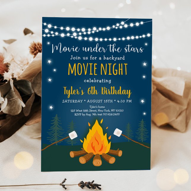 Invitación Noche De Películas De S'mores Bajo El Cumpleaños D (Subido por el creador)