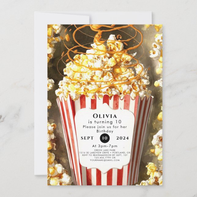 Invitación Noche de películas fantástica Cumpleaños de palomi (Anverso)