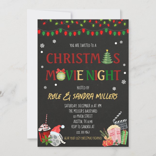 Invitación Noche de películas para navidades (Anverso)