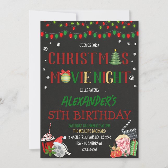 Invitación Noche de películas para navidades (Anverso)