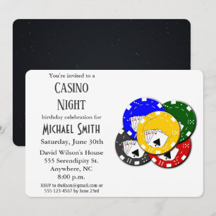 Invitación Noche de póquer de la fiesta de cumpleaños moderna