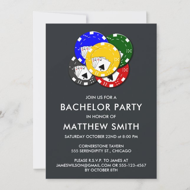 Invitación Noche de póquer del Casino del partido del soltero (Anverso)