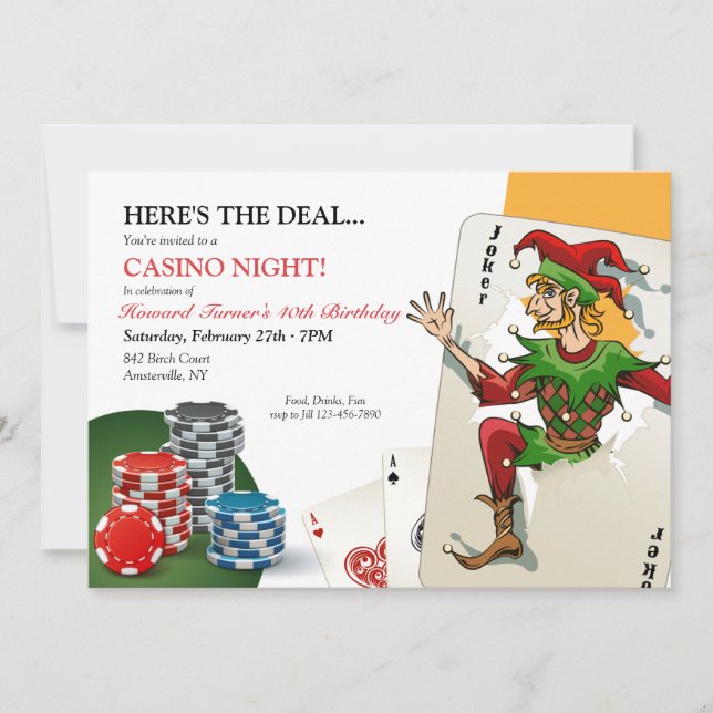 Invitación Noche de póquer en casino (Anverso)