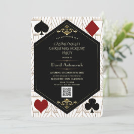 Invitación Noche de póquer en el casino con código QR Navidad