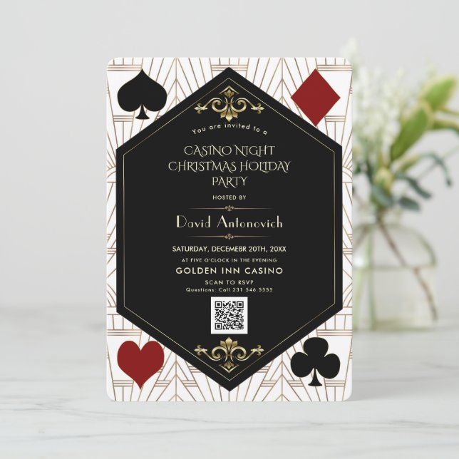 Invitación Noche de póquer en el casino con código QR Navidad (Anverso de pie)