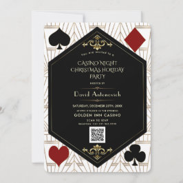 Invitación Noche de póquer en el casino con código QR Navidad