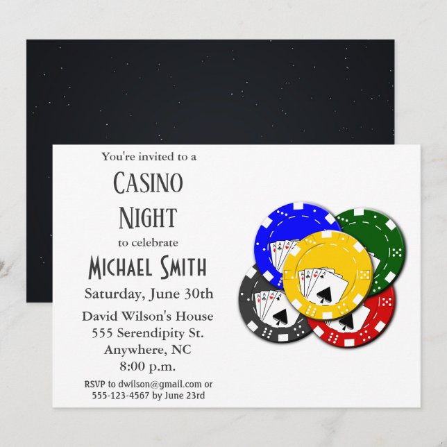 Invitación Noche de póquer en el Casino de Bachelor (Anverso / Reverso)