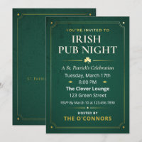 Noche de Pub Irlandés Dorado y Verde Vintage St Pa