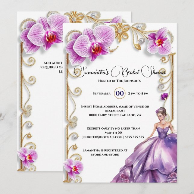 Invitación Noche de púrpura orquica para ser una ducha de nov (Anverso / Reverso)