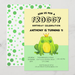 Invitación Noche de rana de primer cumpleaños verde confetti 