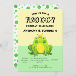 Invitación Noche de rana de primer cumpleaños verde confetti 