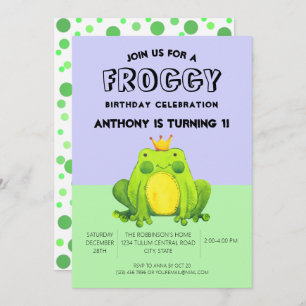 Invitación Noche de rana de primer cumpleaños verde confetti