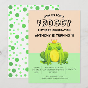 Invitación Noche de rana de primer cumpleaños verde confetti 