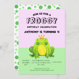 Invitación Noche de rana de primer cumpleaños verde confetti 