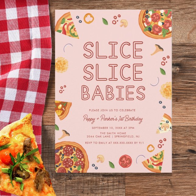 Invitación Noche de rebanada moderna para bebés gemelos cumpl (Subido por el creador)