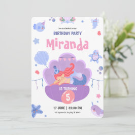 Invitación Noche de sirena morada rosada feliz cumpleaños