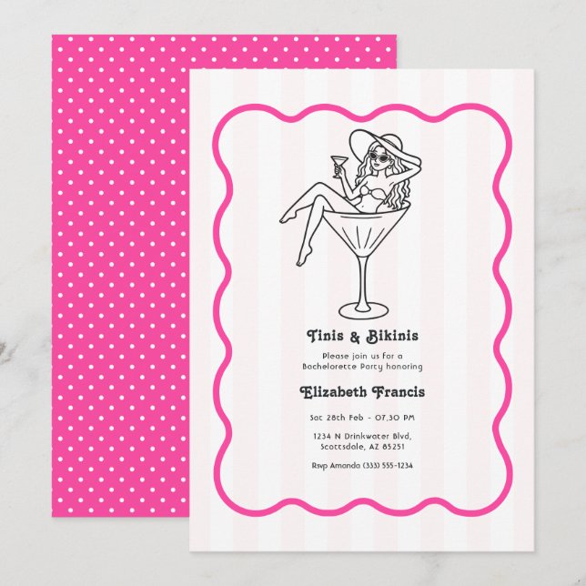 Invitación Noche de soltera con martini de Tinis y bikinis (Anverso / Reverso)