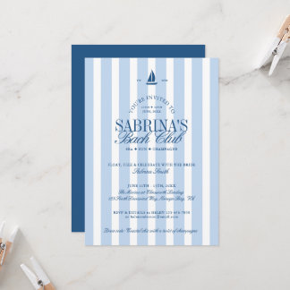 Invitación Noche de soltera con rayas azules náuticas 