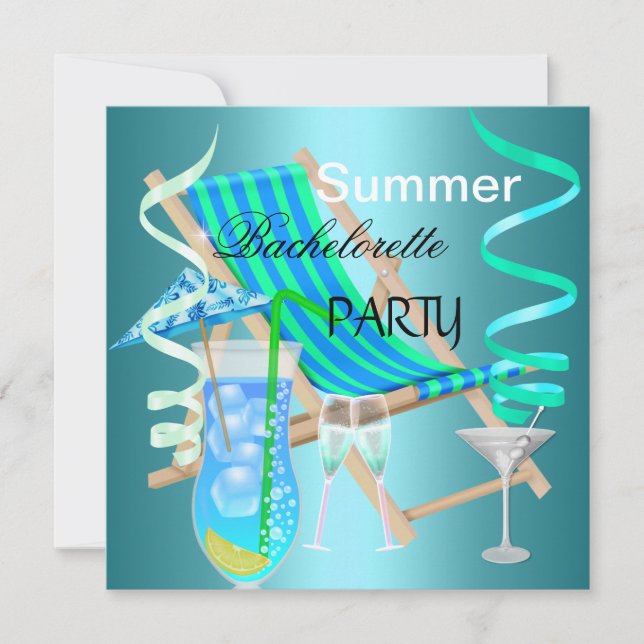 Invitación Noche de soltera de verano Verde azulada bebida de (Anverso)