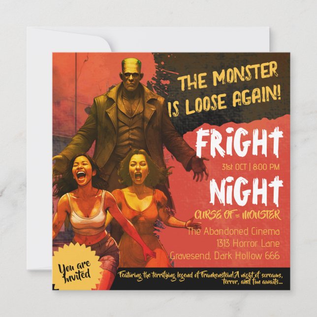 Invitación Noche de terror para adultos Retro Frankenstein (Anverso)