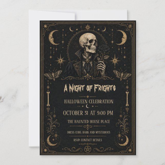 Invitación Noche de Terrorífica Fiesta Gótica de Halloween Es (Anverso)