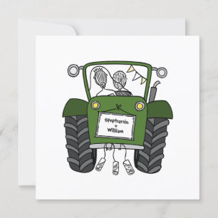 Invitación Noche de Tractor Verde de Boda de País personaliza