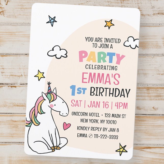 Invitación Noche de unicornio moderno y fiesta de cumpleaños  (Subido por el creador)