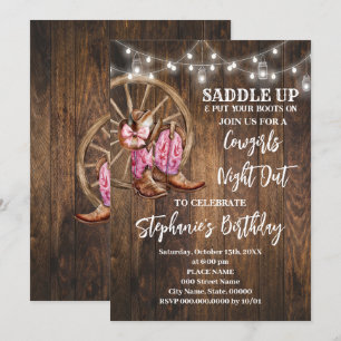 Invitación Noche de vacas en el Pink Western Country Birday