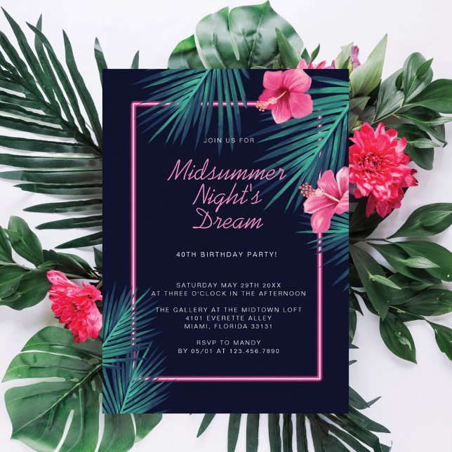 Invitación Noche de verano: El sueño neón-tropical cumpleaños (Subido por el creador)