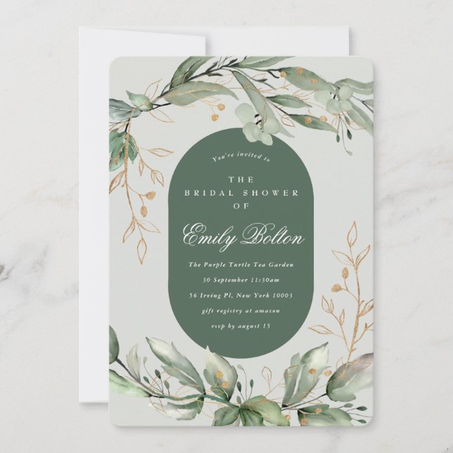 Invitación Noche de vidrio verde fresco de Eucalyptus verde (Anverso)