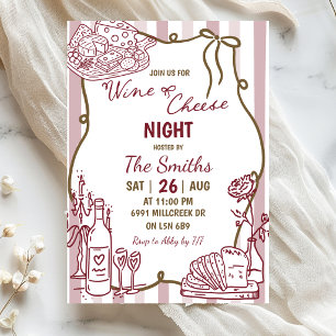 Invitación Noche de vino y queso con letra manuscrita Doodle