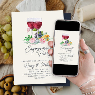 Invitación Noche de vino y queso para la fiesta de compromiso