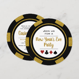 Invitación Noche del Casino Black Gold Poker Chip Noche de Añ