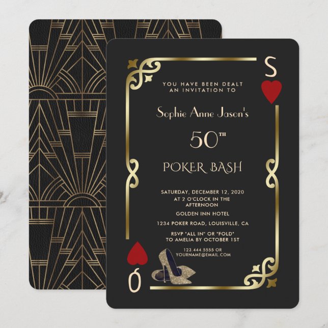 Invitación Noche del Casino de Las Vegas Gran Gatsby Cumpleañ (Anverso / Reverso)