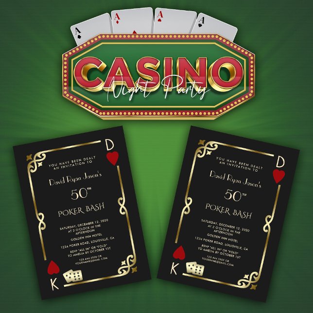 Invitación Noche del Casino de Las Vegas Gran Gatsby Man Cump (elegantArt Deco birthday party invitation, trendy casino poker bash invitation, gold black invite)