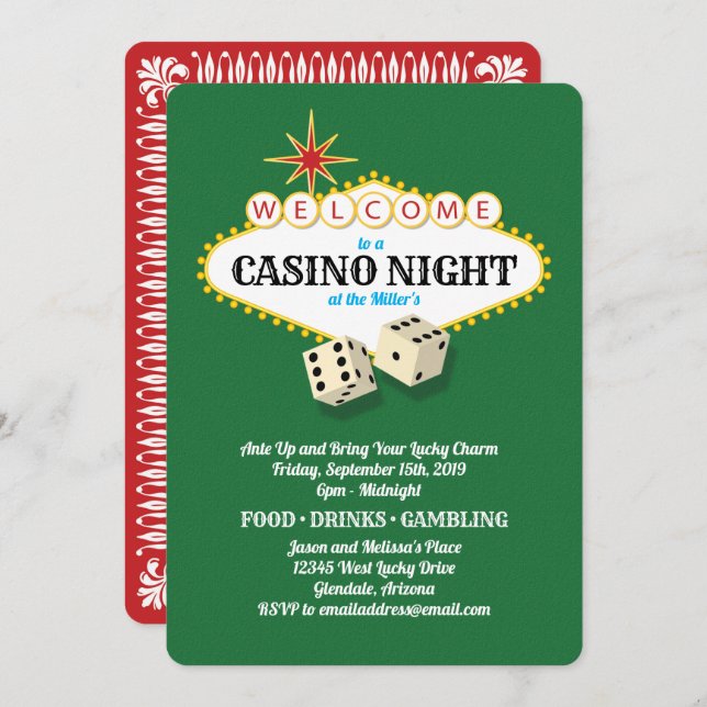 Invitación Noche del Casino Marquee de Las Vegas Green (Anverso / Reverso)