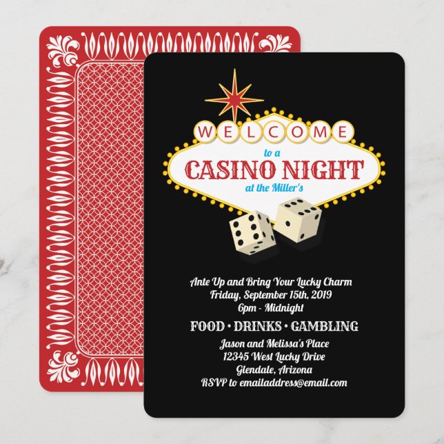 Invitación Noche del Casino Marquee de Las Vegas Negro (Anverso / Reverso)