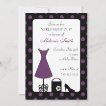 Noche del Chica del Punto de Polka Púrpura Negro