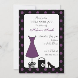 Invitación Noche del Chica del Punto de Polka Púrpura Negro