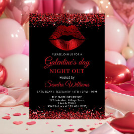 Invitación Noche del Día de Galentines Labios Rojo Brillante