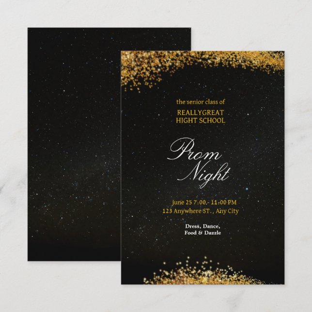 Invitación Noche dorada de la elegante habitación (Anverso / Reverso)