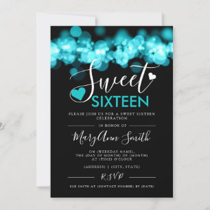 Invitación Noche dulce 16 Luces Verde azuladas de fiesta de c