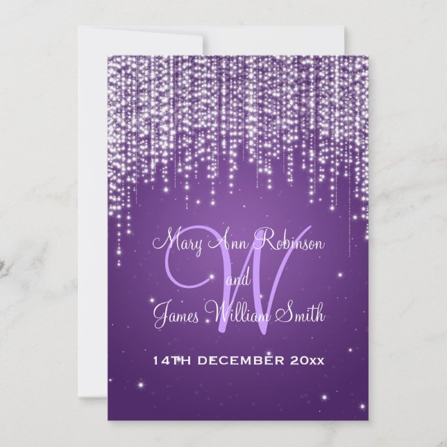 Invitación Noche elegante de bodas deslumbrante morado (Anverso)