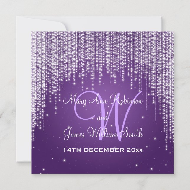 Invitación Noche elegante de bodas deslumbrante morado (Anverso)