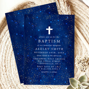 Invitación Noche elegante estrellada con bautismo cruzado