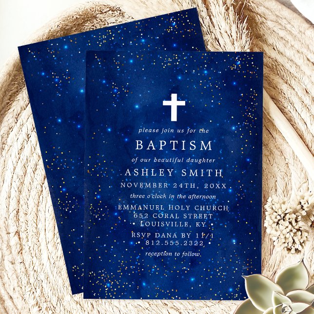 Invitación Noche elegante estrellada con bautismo cruzado (Subido por el creador)