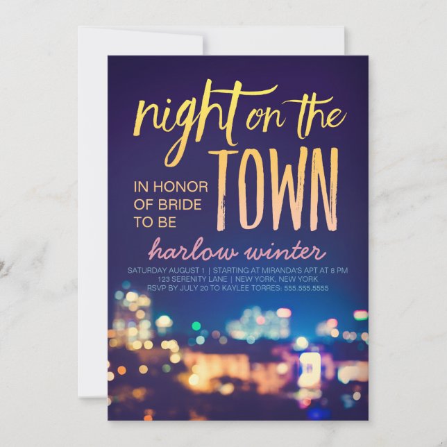 Invitación Noche en el fiesta de Bachelorette de la ciudad (Anverso)