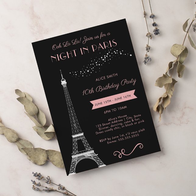 Invitación Noche en París Girly Eiffel Fiesta de cumpleaños (Subido por el creador)