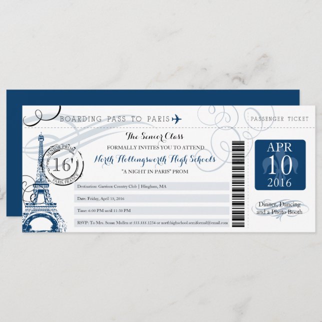 Invitación Noche en Paris School Senior Prom (Anverso / Reverso)