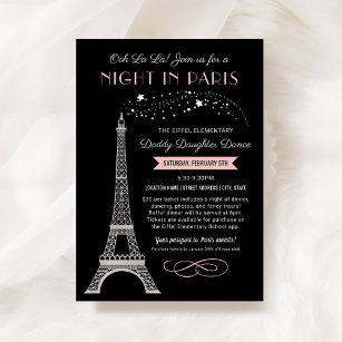 Invitación Noche en París Torre Eiffel Baile de Papi Hija